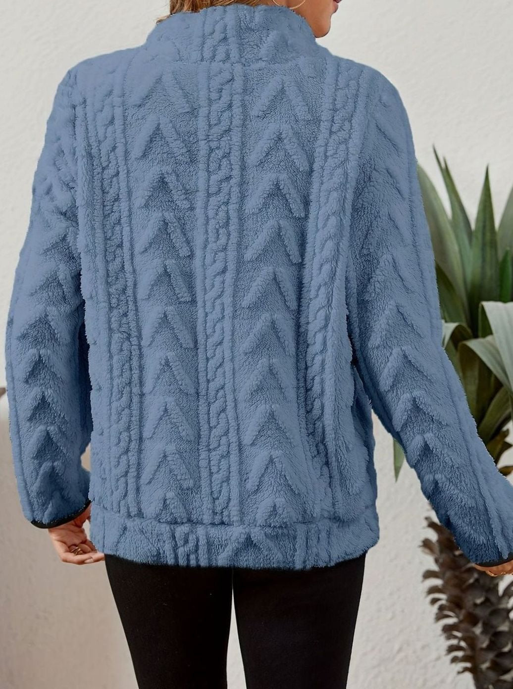 Women's Textured Fleece Pullover - Blue, detail view