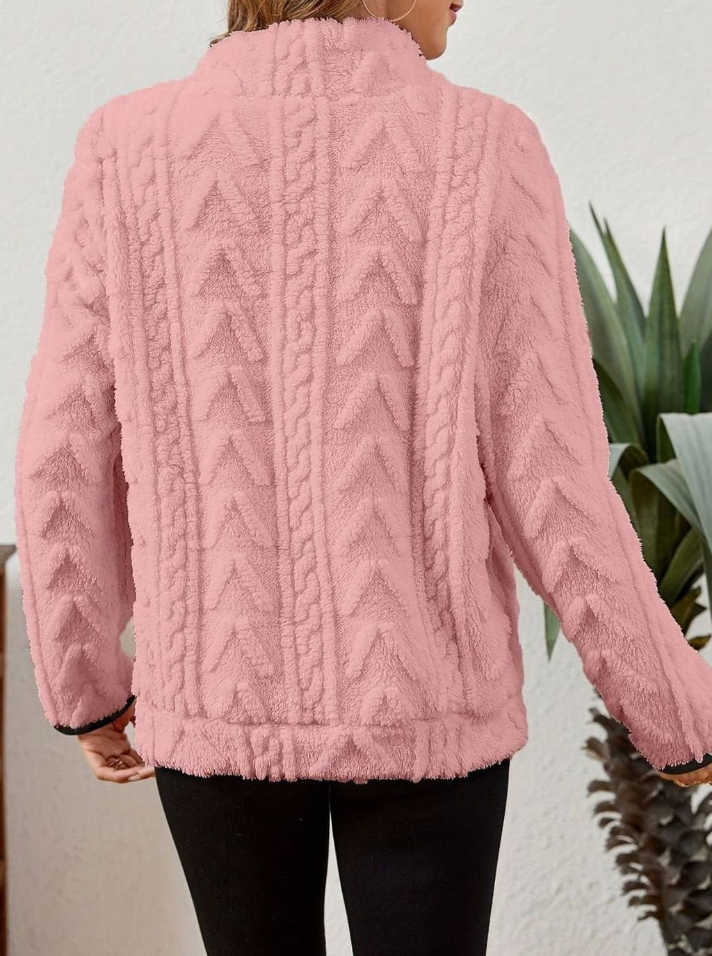 Women's Textured Fleece Pullover - Pink, detail view