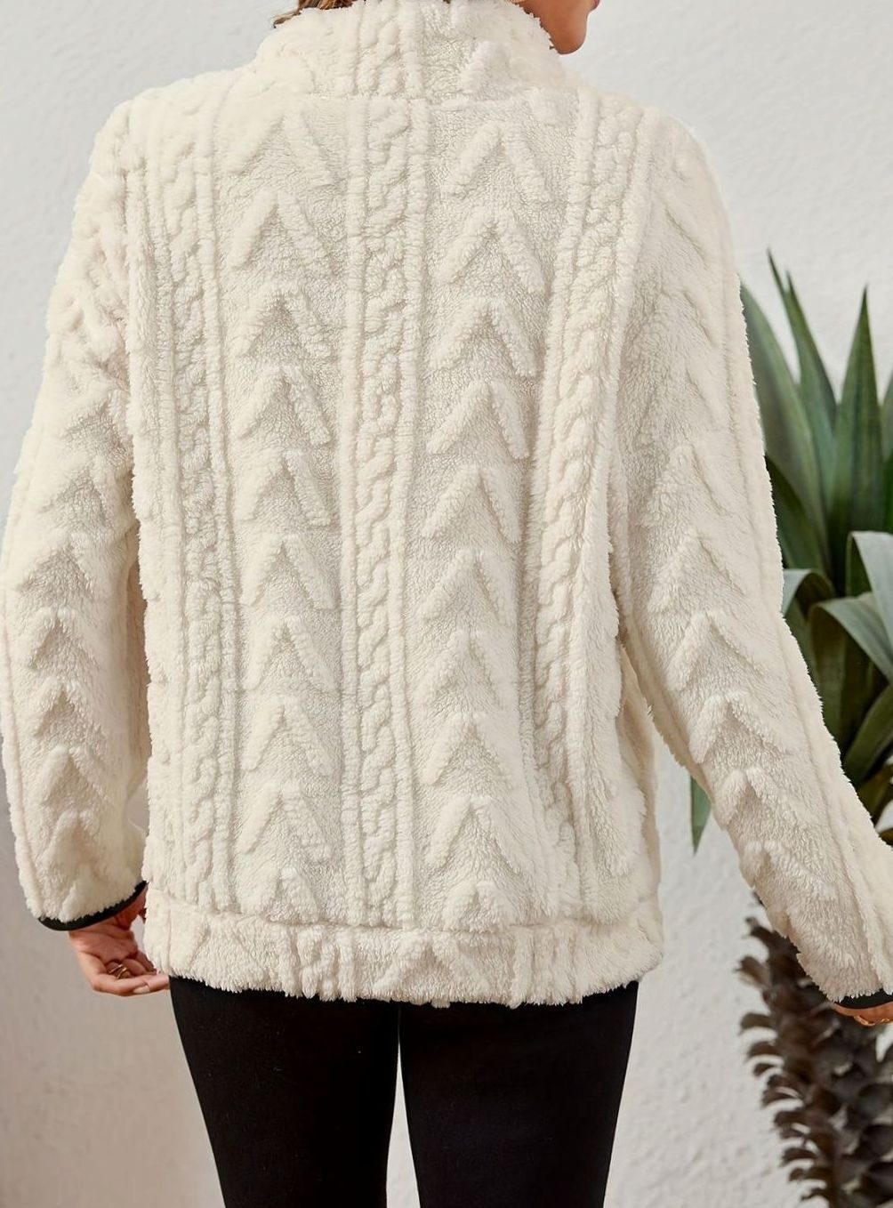 Women's Textured Fleece Pullover - White, detail view