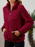 Women's Textured Fleece Pullover - Burgundy, front view