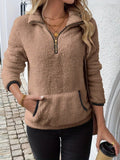 Women's Half-Zip Fleece Jumper - Brown, front view