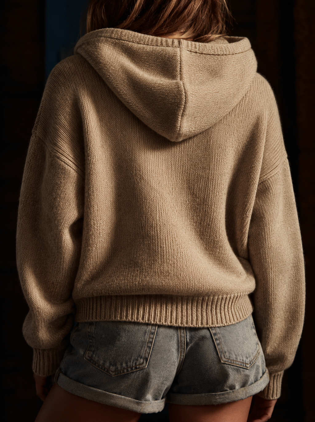 Women's Hooded Knit Jumper - Khaki, detail view