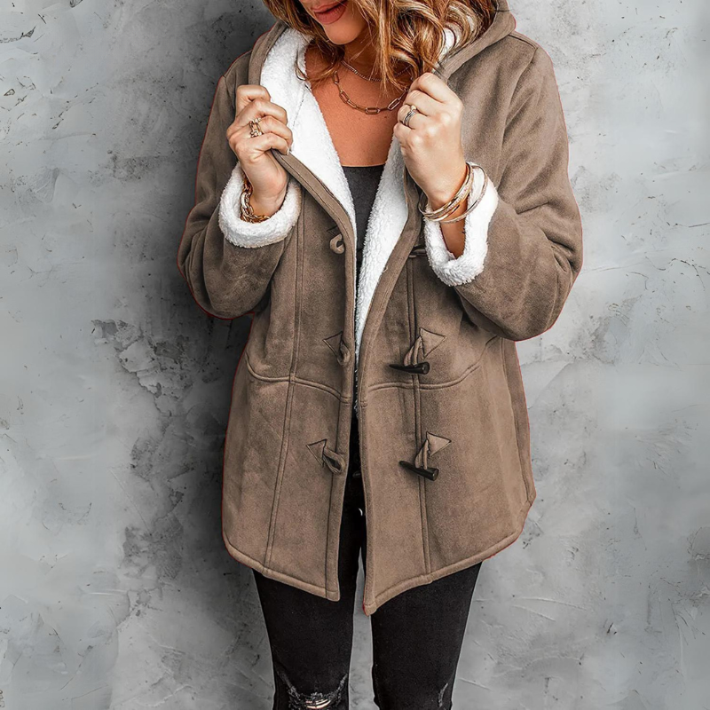 Women's Hooded Sherpa-Lined Jacket - Taupe, front view