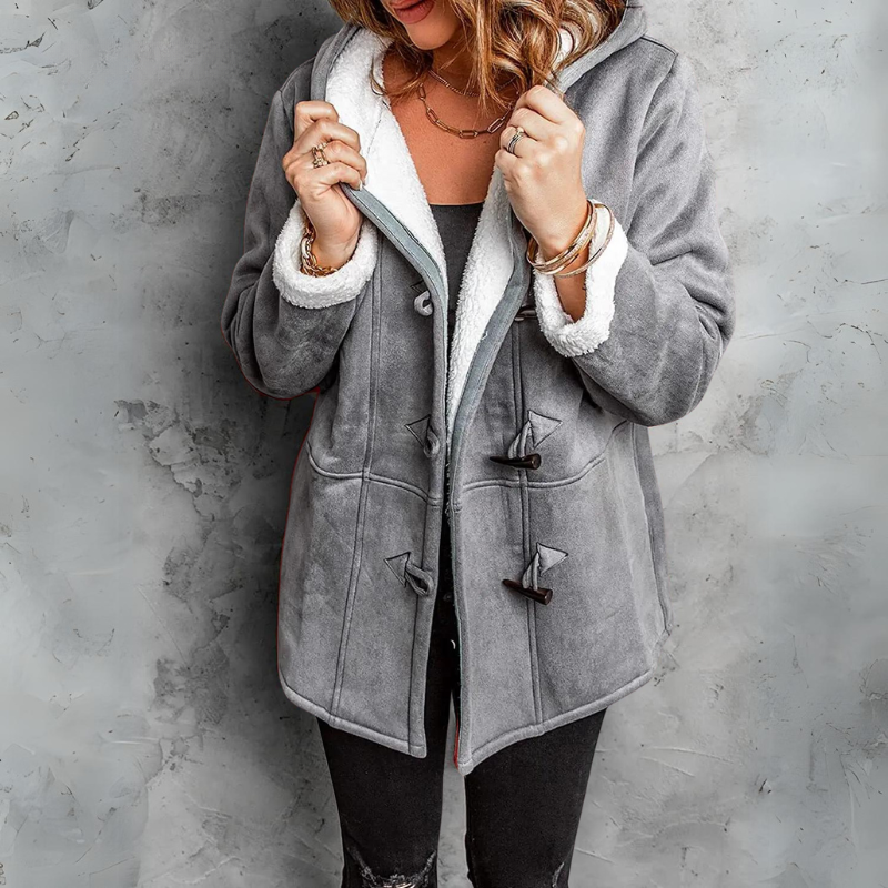 Women's Hooded Sherpa-Lined Jacket - Grey, front view