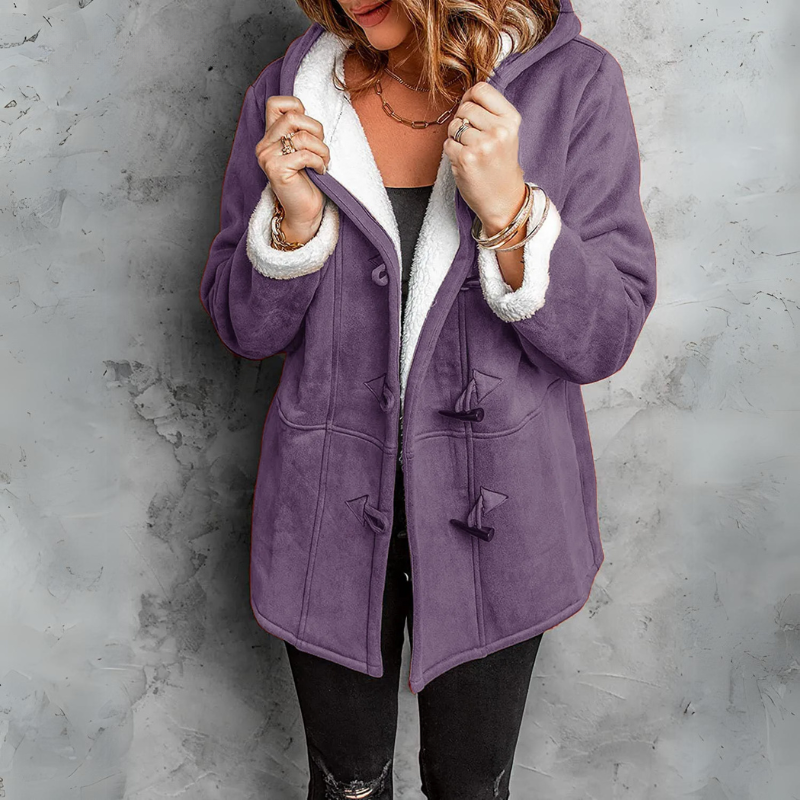 Women's Hooded Sherpa-Lined Jacket - Purple, front view
