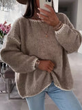 Women's Chunky Boat Neck Jumper - Khaki, front view