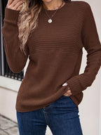 Women's Ribbed Texture Jumper - Dark Brown, front view