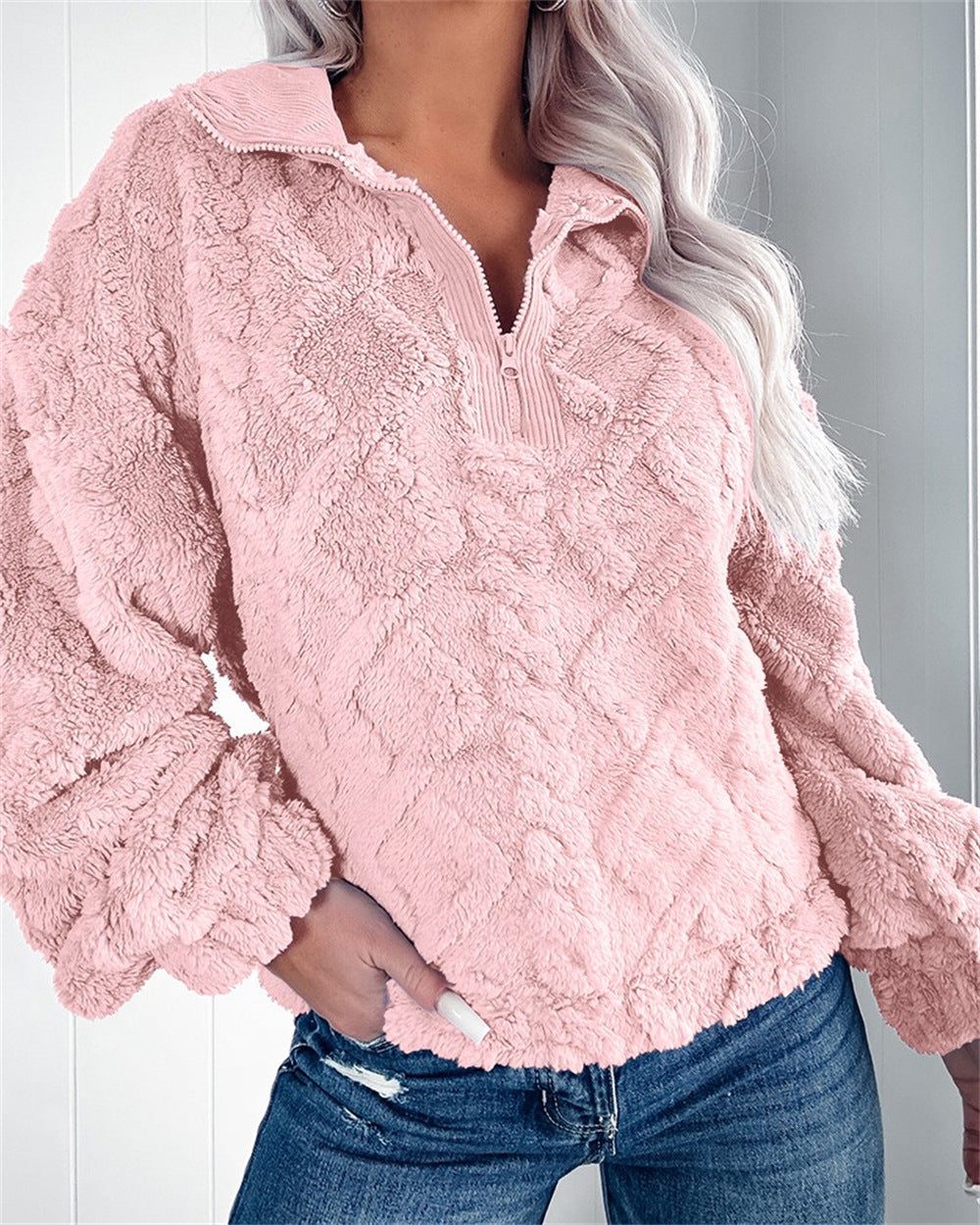 Women's Oversized Fleece Pullover - Pink, front view
