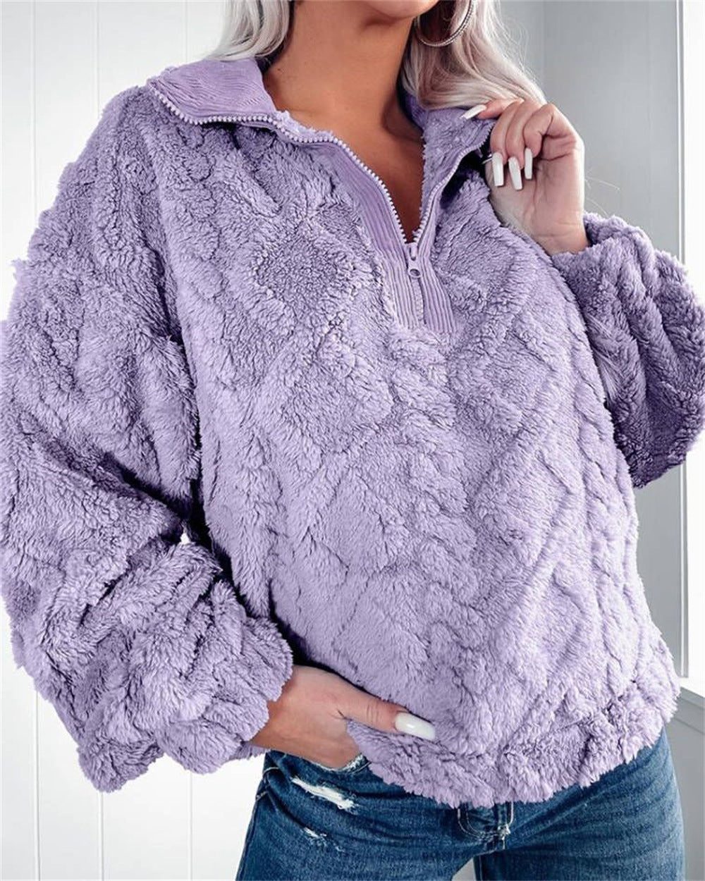 Women's Oversized Fleece Pullover - Lilac, front view