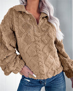 Women's Oversized Fleece Pullover - Khaki, front view