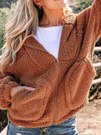 Women's Hooded Teddy Jacket - Brown, back view