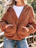 Women's Hooded Teddy Jacket - Brown, front view