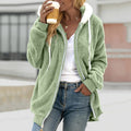 Women's Oversized Sherpa Fleece Jacket - Green, front view