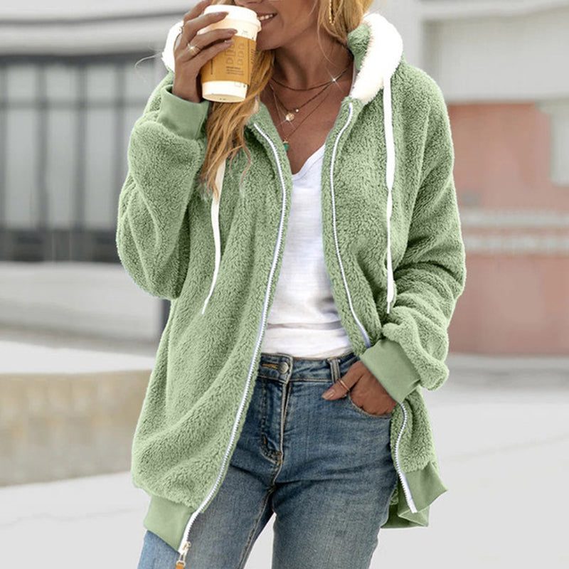 Women's Oversized Sherpa Fleece Jacket - Green, front view