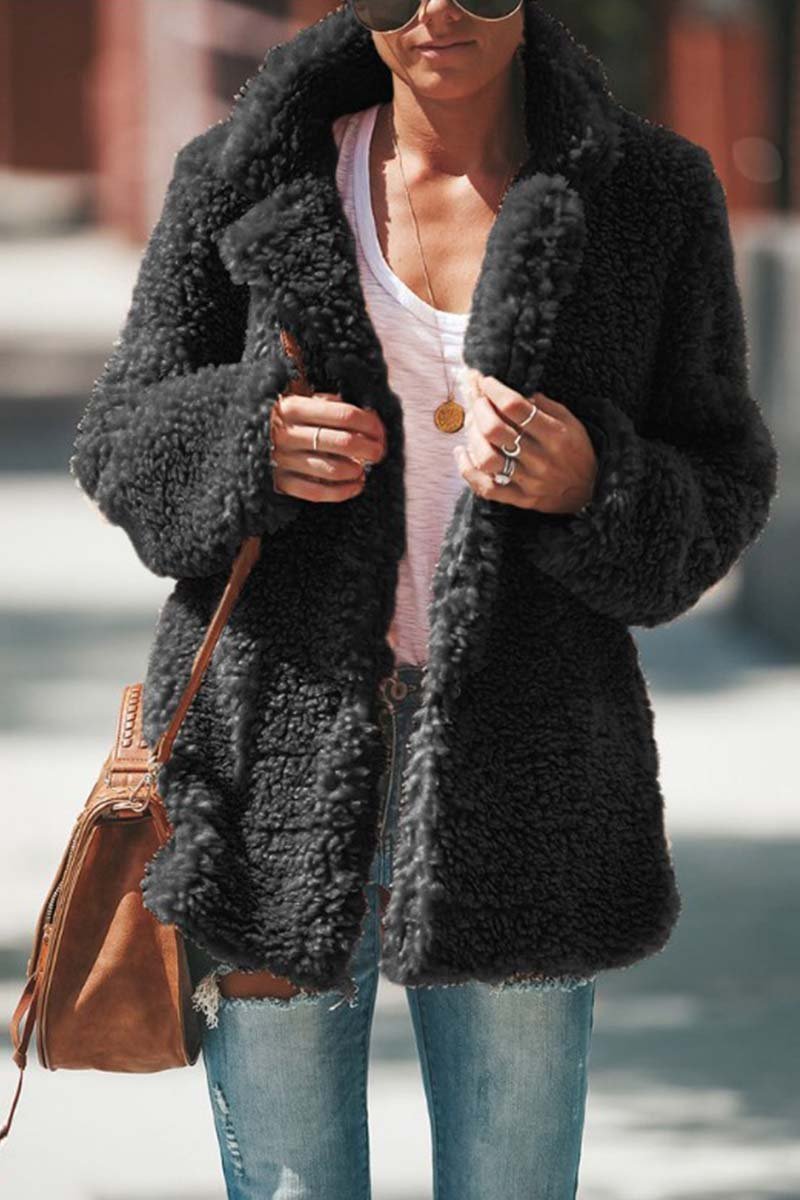 Women's Oversized Teddy Coat - Black, front view