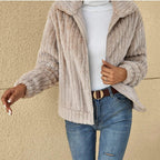 Women's Teddy Fleece Jacket - Beige, side view