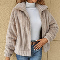 Women's Teddy Fleece Jacket - Beige, front view