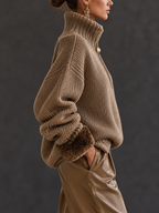 Women's Chunky Half-Zip Jumper - Mocha, detail view