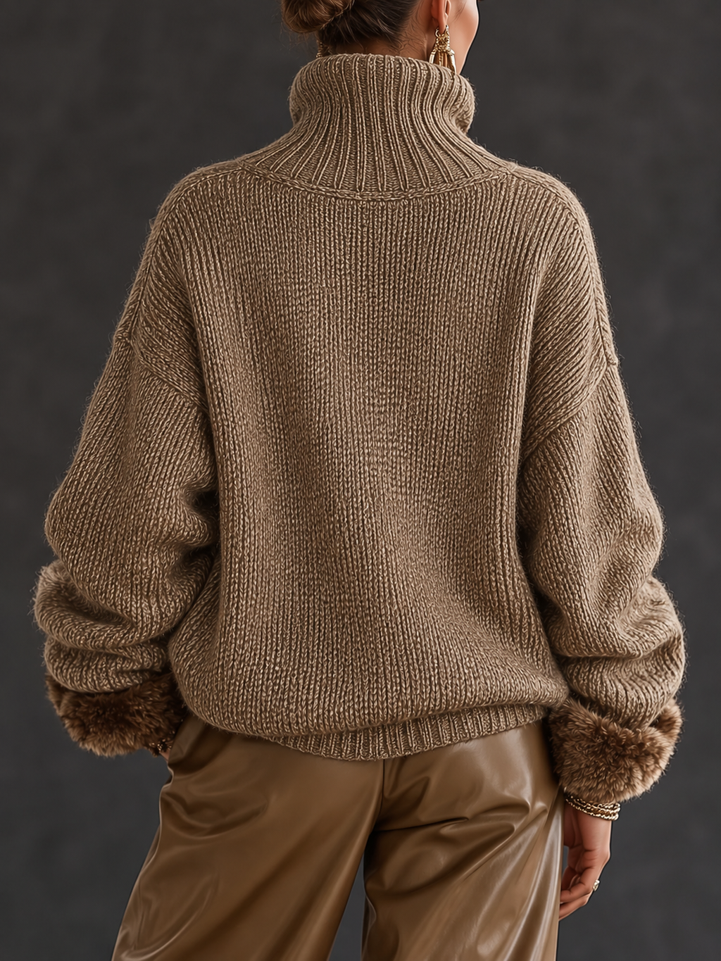 Women's Chunky Half-Zip Jumper - Mocha, detail view