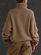 Women's Chunky Half-Zip Jumper - Mocha, detail view