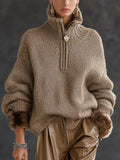 Women's Chunky Half-Zip Jumper - Mocha, front view