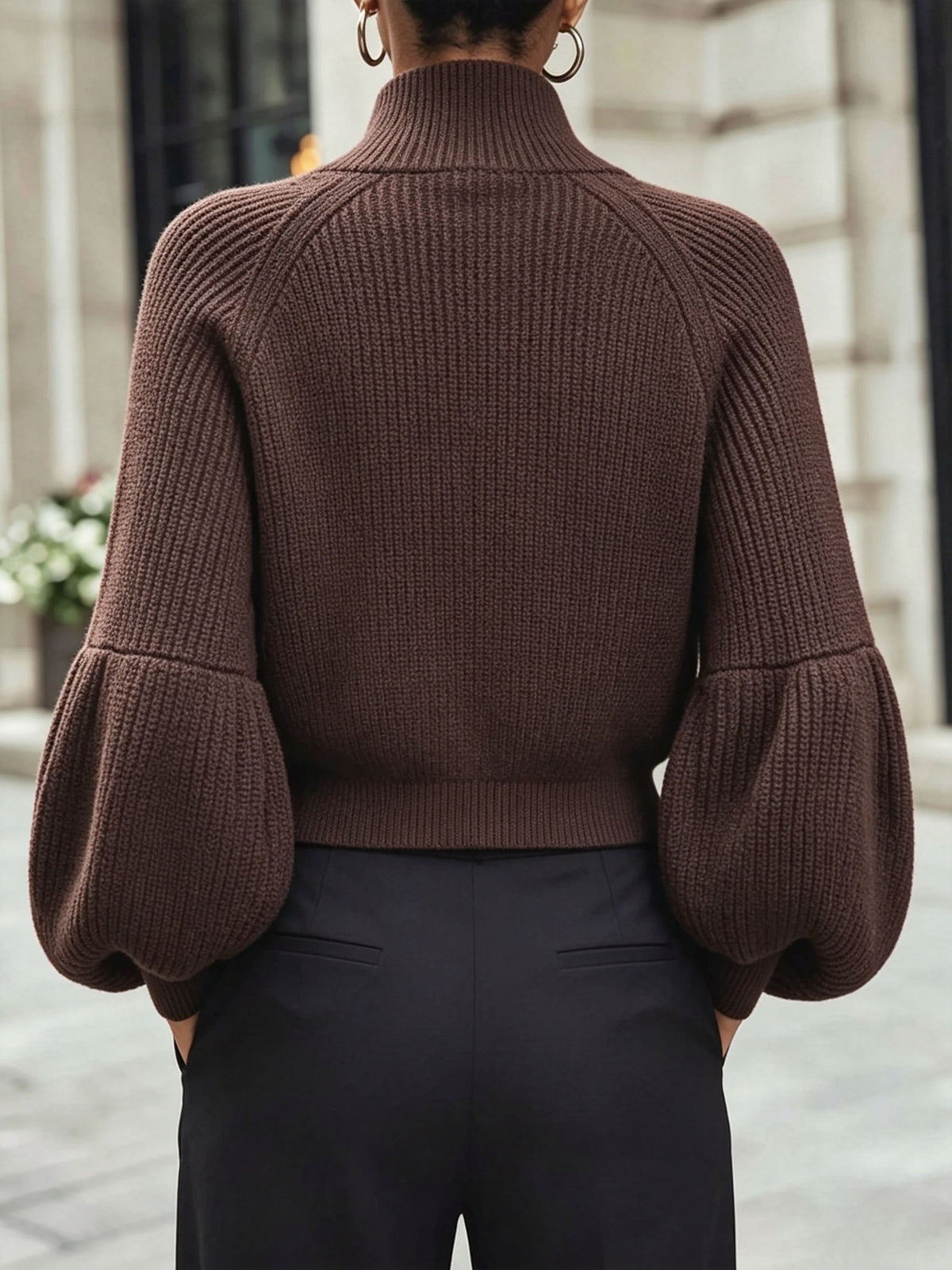 Women's Cropped Zip Cardigan - Brown, detail view