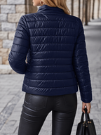 Women's Cropped Quilted Puffer - Navy Blue, back view