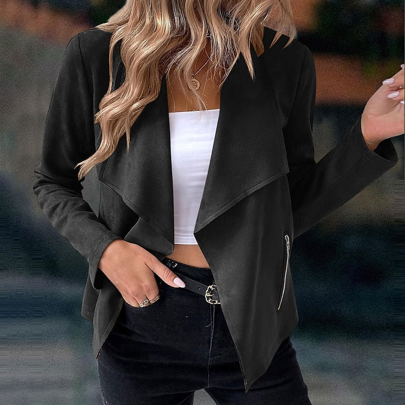 Women's Cropped Suede-Look Jacket - Black, front view