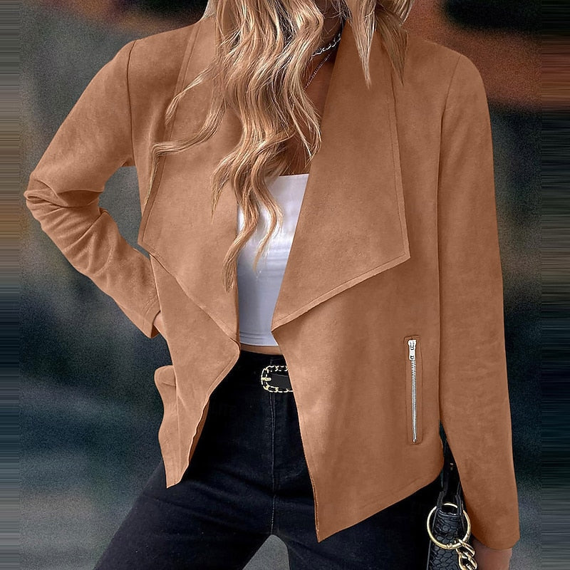 Women's Cropped Suede-Look Jacket - Khaki, front view