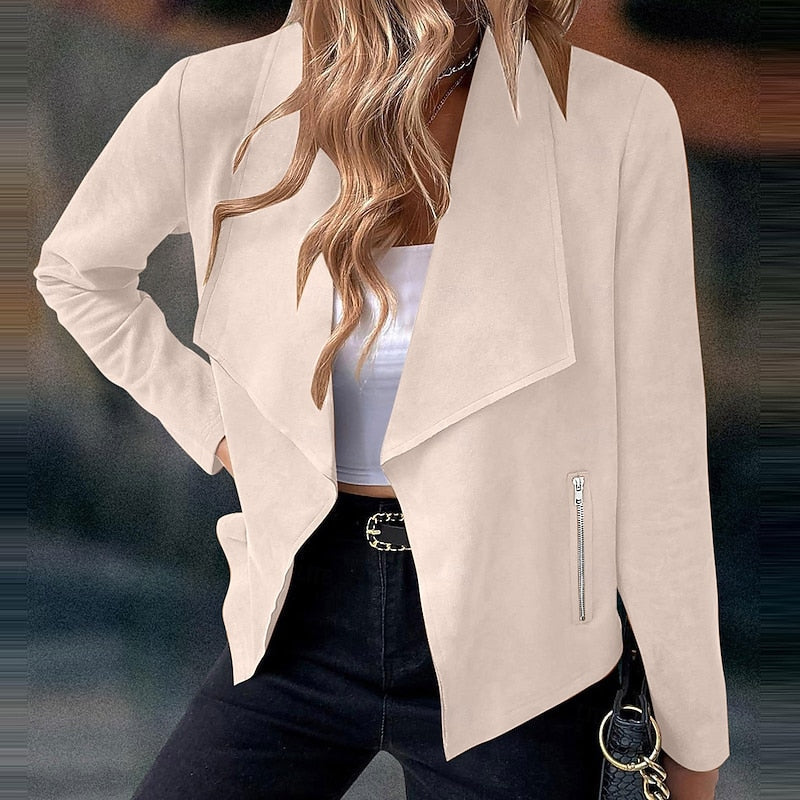 Women's Cropped Suede-Look Jacket - Beige, front view