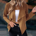 Women's Cropped Suede-Look Jacket - Brown, front view