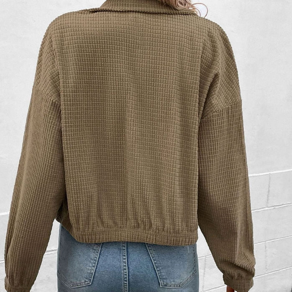 Women's Cropped Waffle Knit Jacket - Brown, side view