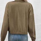 Women's Cropped Waffle Knit Jacket - Brown, side view