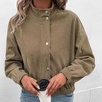 Women's Cropped Waffle Knit Jacket - Brown, back view