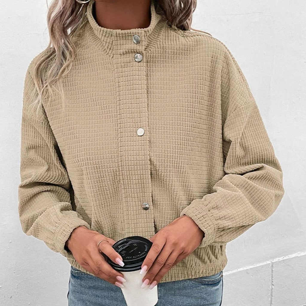 Women's Cropped Waffle Knit Jacket - Apricot, side view