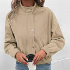 Women's Cropped Waffle Knit Jacket - Apricot, side view