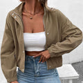 Women's Cropped Waffle Knit Jacket - Brown, front view