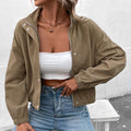 Women's Cropped Waffle Jacket - Brown, front view