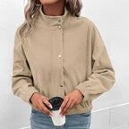 Women's Cropped Waffle Jacket - Apricot, side view