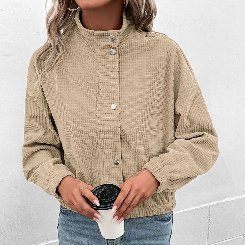 Women's Cropped Waffle Jacket - Apricot, side view