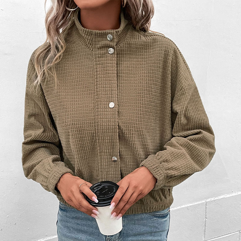 Women's Cropped Waffle Jacket - front view