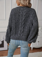 Women's Chunky Cable Knit Jumper - Charcoal, detail view
