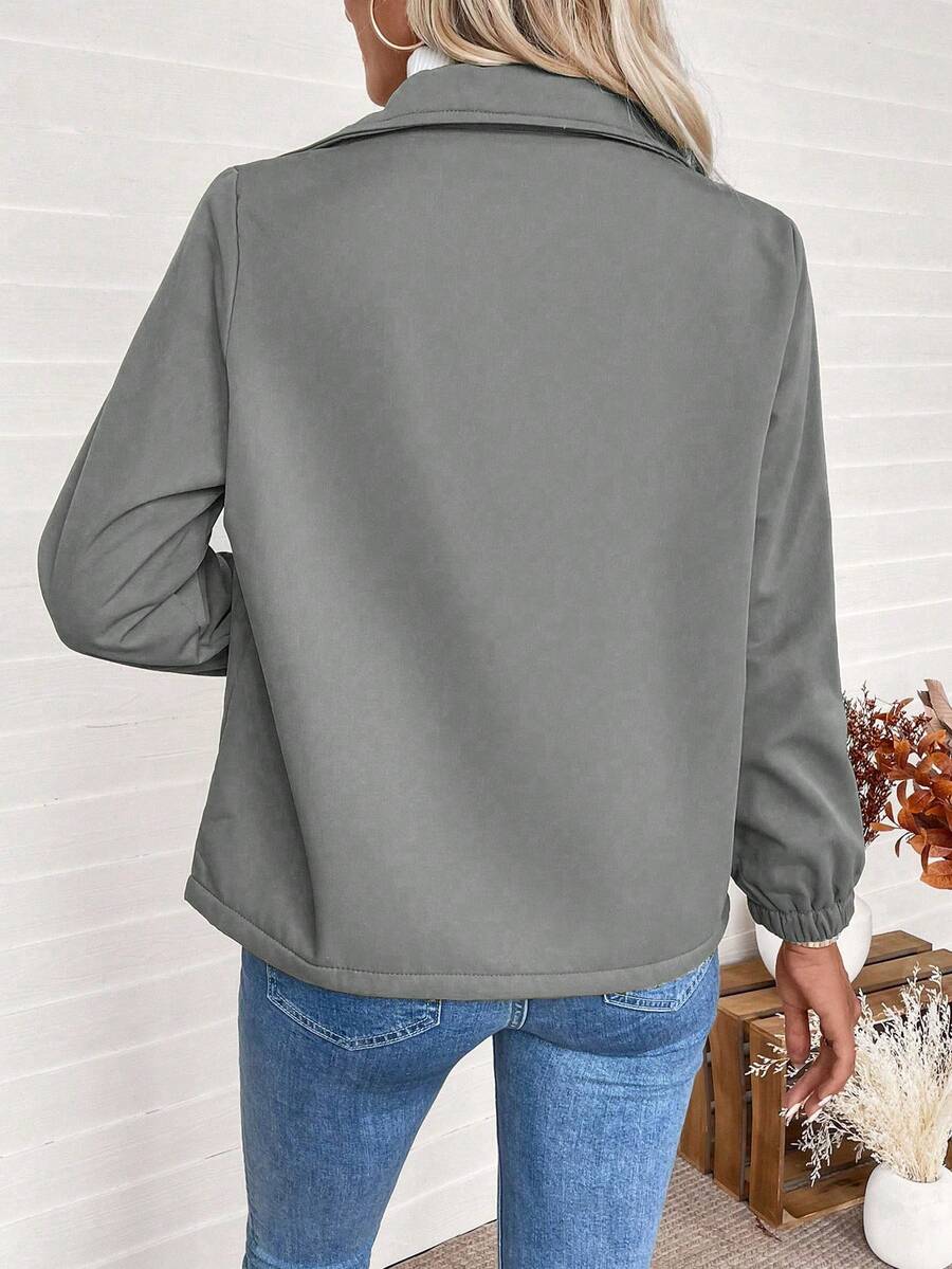 Women's Fleece-Lined Zip Jacket - Light Grey, back view