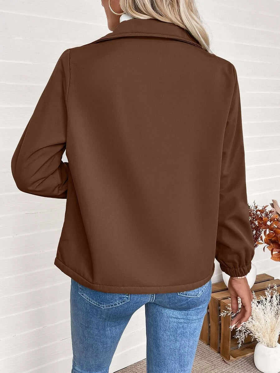 Women's Fleece-Lined Zip Jacket - Brown, back view