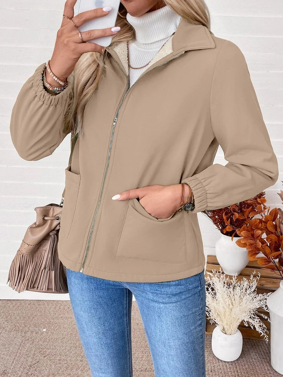 Women's Fleece-Lined Zip Jacket - Khaki, side view