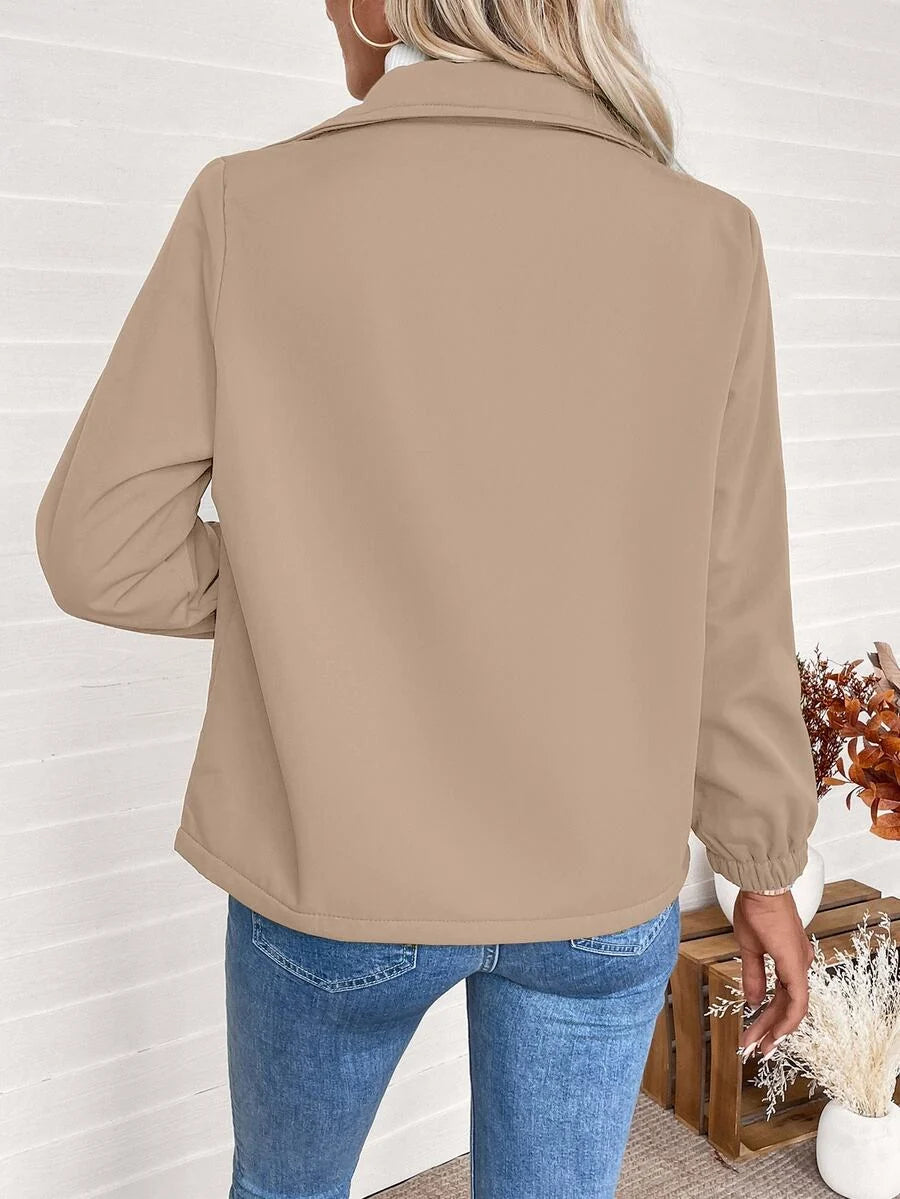 Women's Fleece-Lined Zip Jacket - Khaki, back view