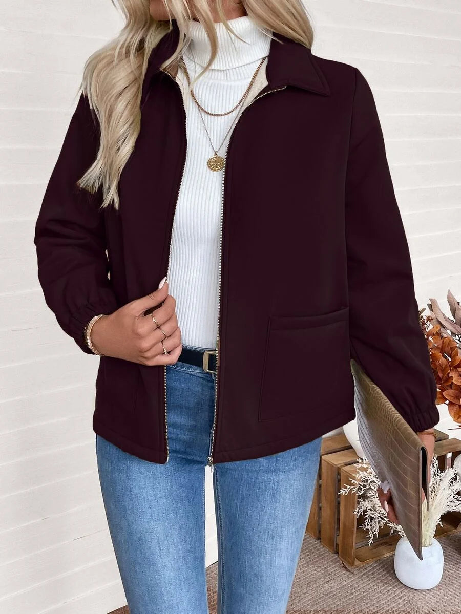 Women's Fleece-Lined Zip Jacket - Bordeaux, front view