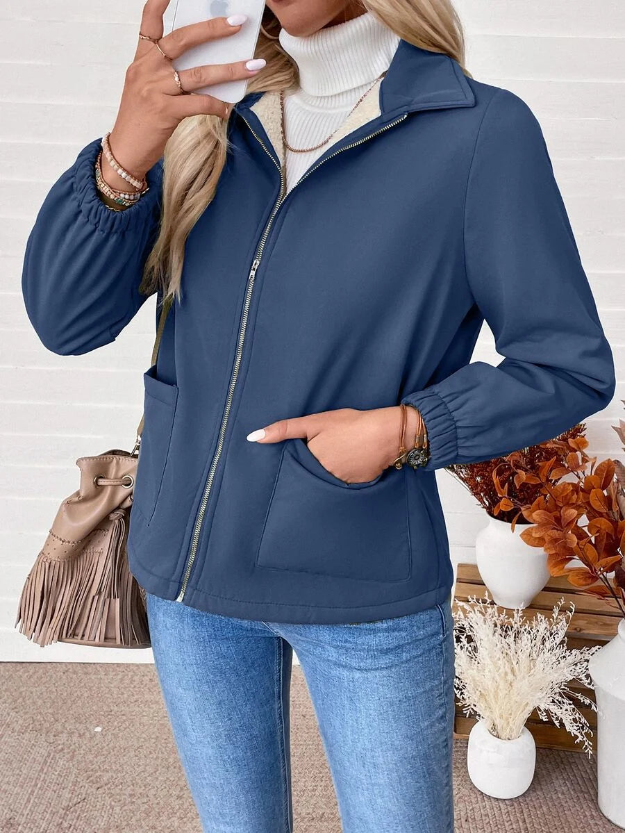 Women's Fleece-Lined Zip Jacket - Royal Blue, side view
