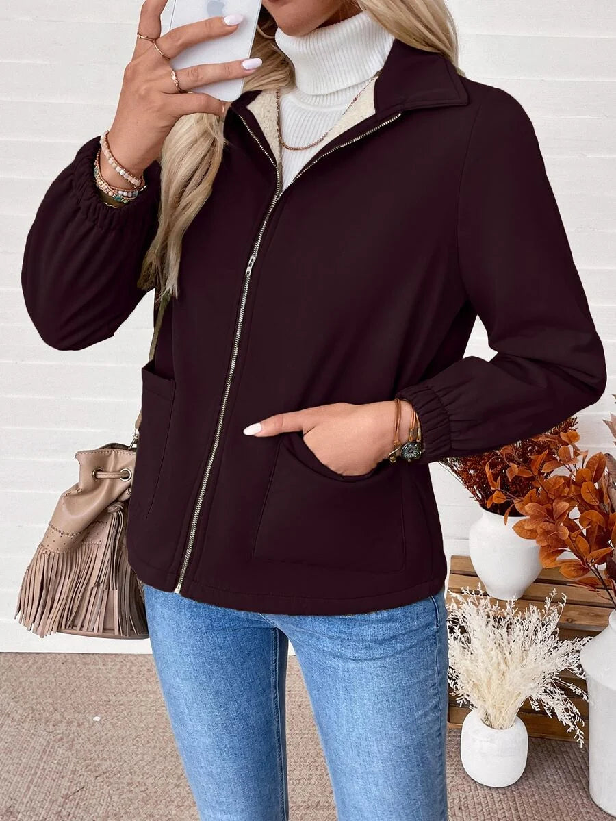 Women's Fleece-Lined Zip Jacket - Bordeaux, side view