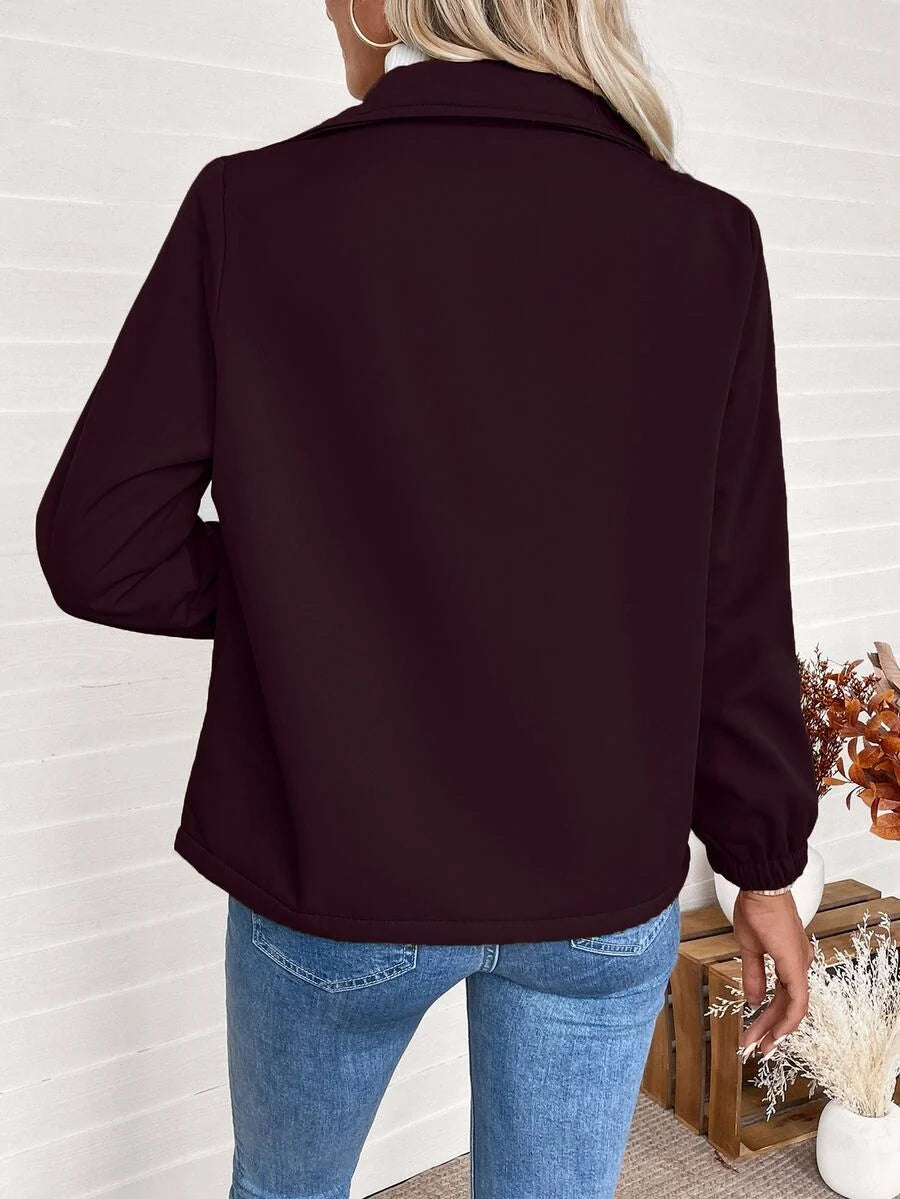 Women's Fleece-Lined Zip Jacket - Bordeaux, back view